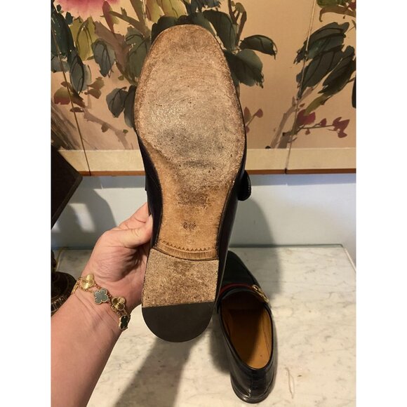 Gucci Loafers Shoes Mens Size 8.5 Leather Web Stripe Gold Bit Made Italy 428609 - Picture 6 of 7